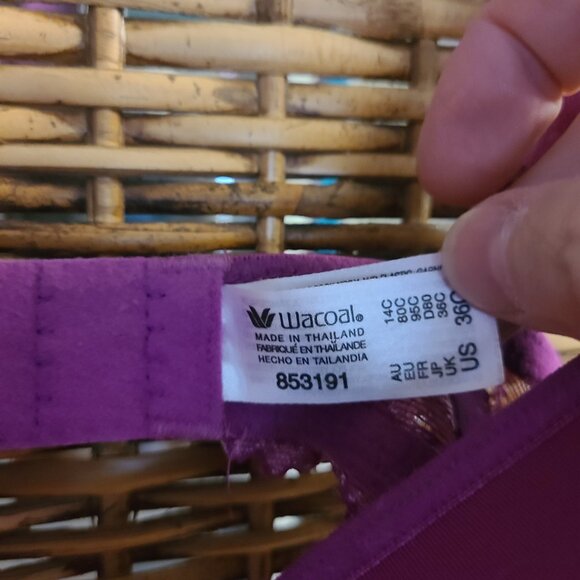 Wacoal Purple White Embrace Lace Contour Lined Shaping Underwire Bra 853191 36C - Picture 3 of 4